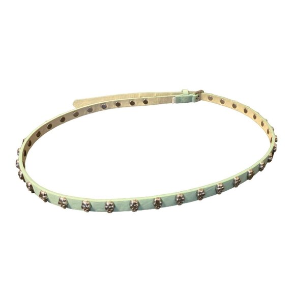 Unbranded Women's Mint Green Leather & Silver Skull Skinny Belt - Picture 1 of 6